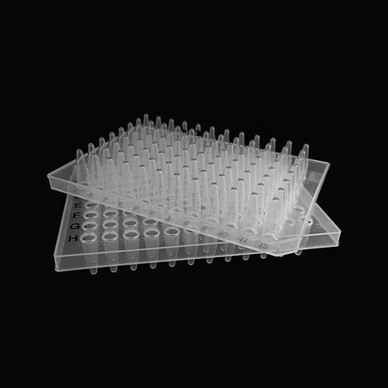 Maßgeschneidert, Einweg, 0,1 ml 0,2 ml 96-Well-PCR-Platte aus klarem Polypropylen mit Halbrand (steril)